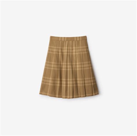 Pleated Check Wool Skirt in Dark sand 